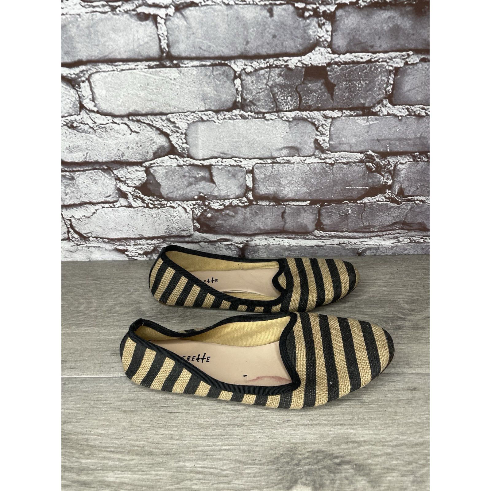 Other Ballerette Roma Tan Black Stripe Canvas Fabric Ballet Flats Size US 6.5 / IT 36.5 - 12 Thumbnail