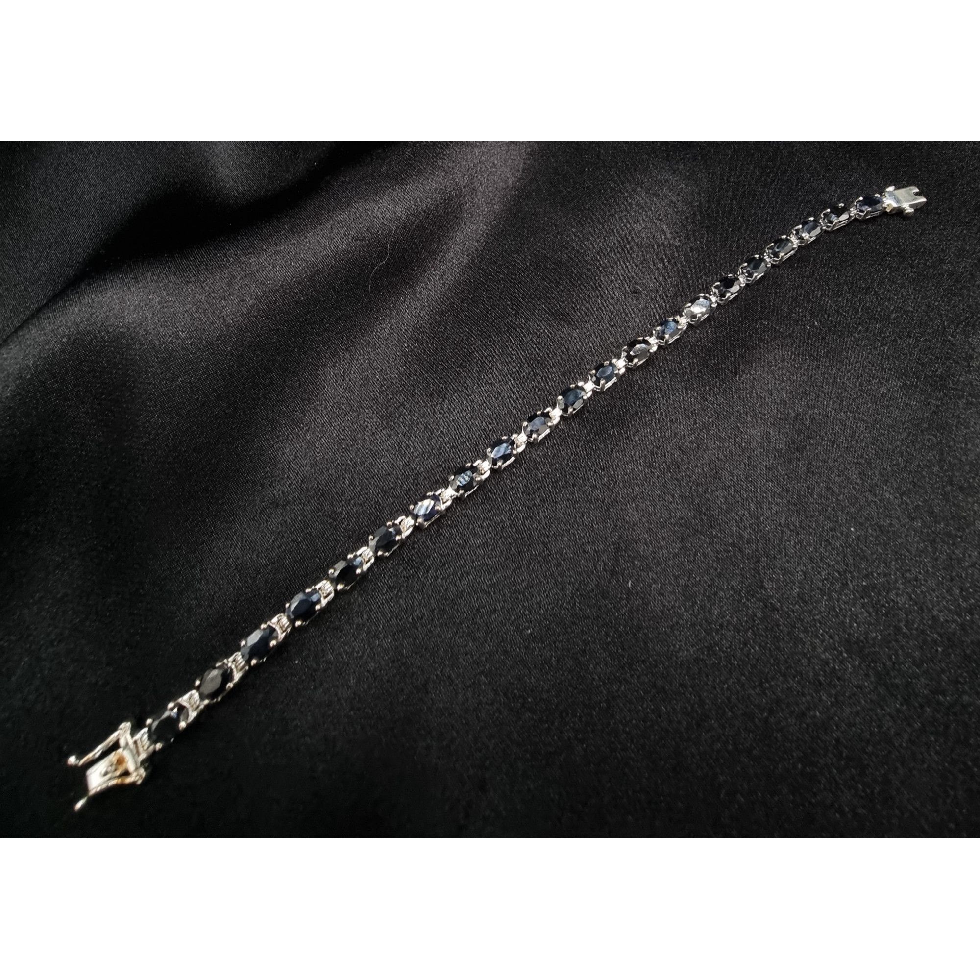 Vintage 925 Sterling Silver Lab-Created Black Sapphire Bracelet 7 In Size ONE SIZE - 5 Thumbnail