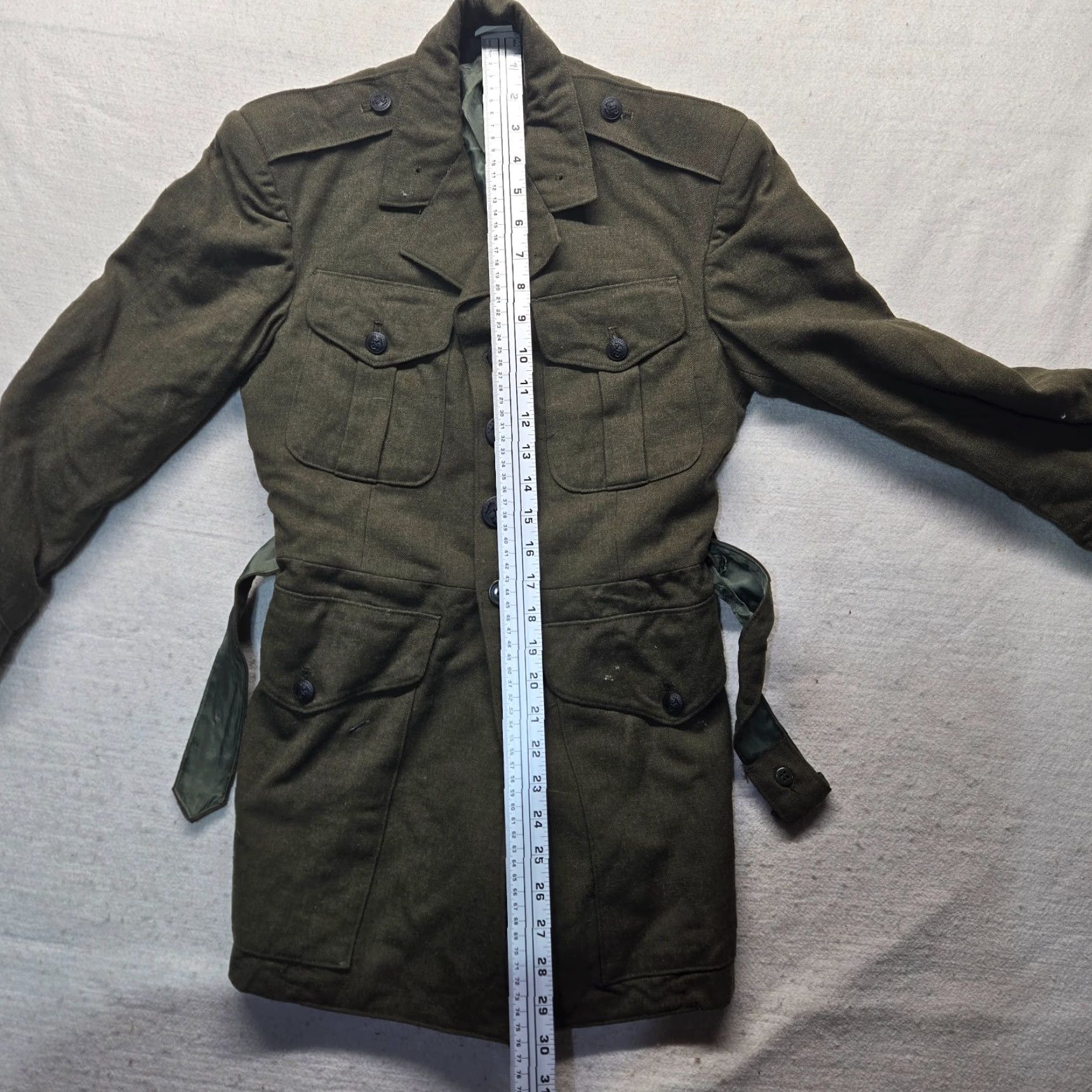 Vintage Military Green Belted Pea Coat Jacket Women Long Sleeve Size 33s Regular Belted Green Casual Business Workwear 33 Womens Size XXS / US 00 / IT 34 - 6 Thumbnail