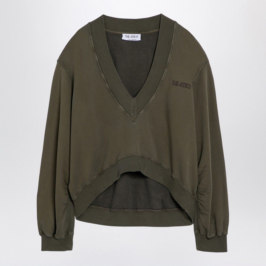 The Attico o1d2blof1024 Cotton V-Neck Sweatshirt in Faded Green Size M / US 6-8 / IT 42-44 - 1 Thumbnail