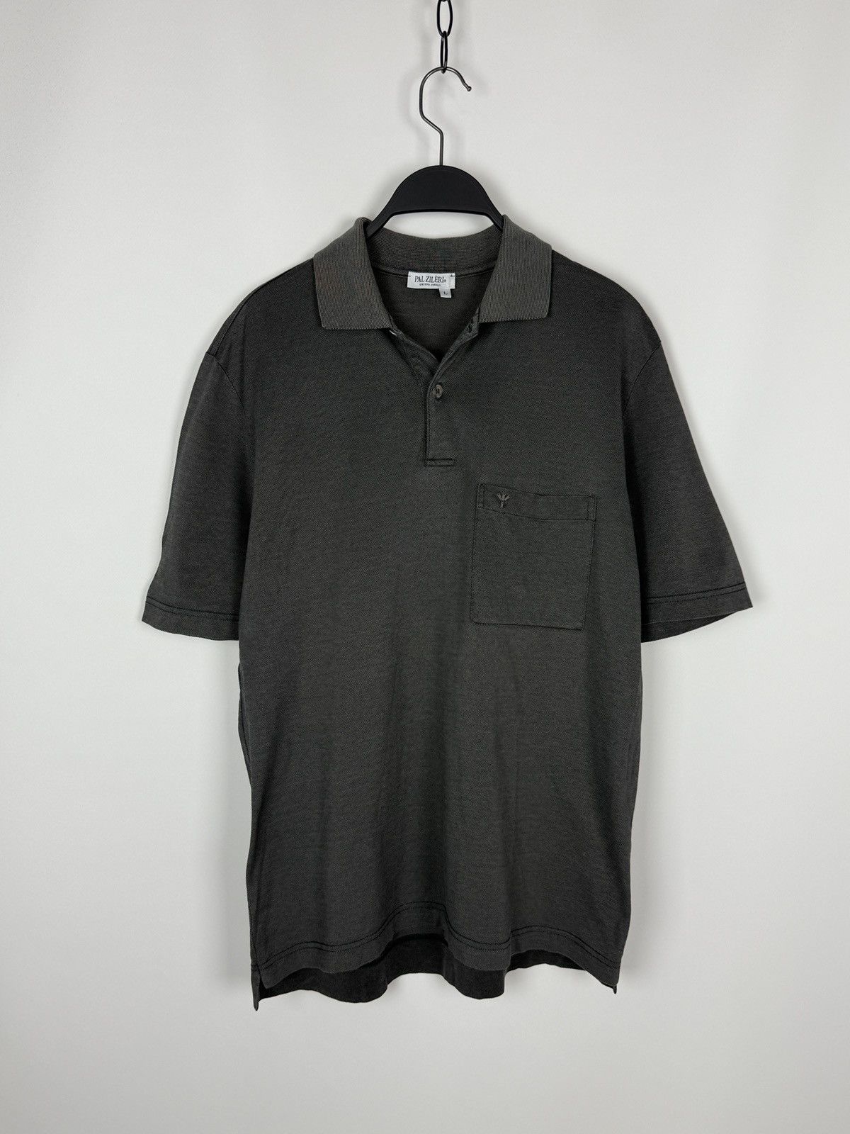 Pal Zileri Pal Zileri Charcoal Gray Pique Cotton Pocket Polo Shirt Size US L / EU 52-54 / 3 - 1 Thumbnail