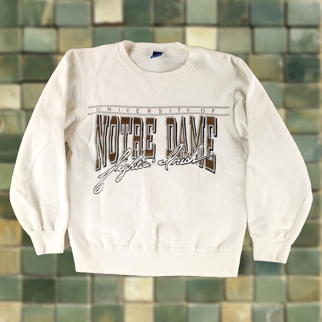 Champion VINTAGE Champion Sweatshirt Notre Dame Fightin Irish Made USA White Mens M 80s 90s Size US M / EU 48-50 / 2 - 1 Thumbnail