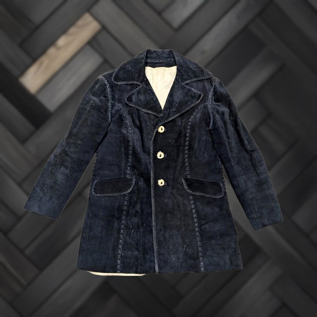 Vintage VINTAGE SUEDE LEATHER COAT XL BLUE HANDCRAFTED COWHIDE 1970s WESTERN WOMEN overcoat Coat XS? Size XL / US 12-14 / IT 48-50 - 1 Thumbnail