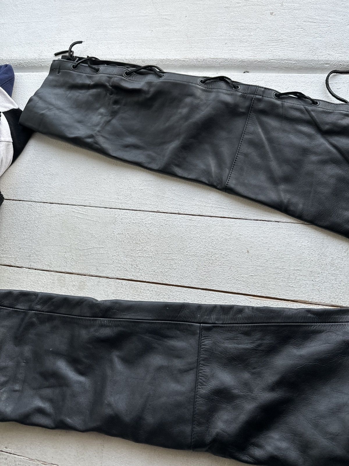 Leather 🚨GRAIL LEATHER PANTS RACING VNTG Cowboy Biker Leather Pants Size US 27 - 13 Thumbnail