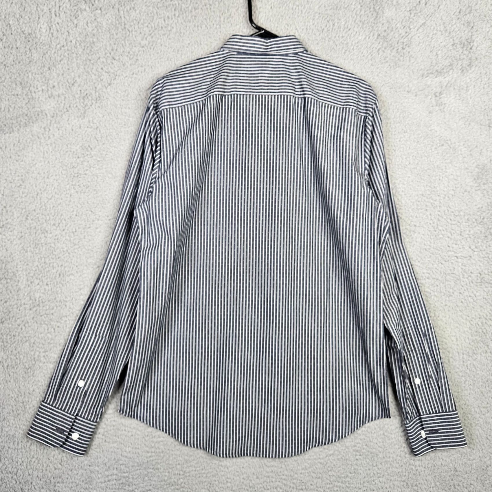 Vintage Structure Slim Fit Men's Gray White Stripes Long sleeve Button up Shirt M Size US M / EU 48-50 / 2 - 2 Thumbnail