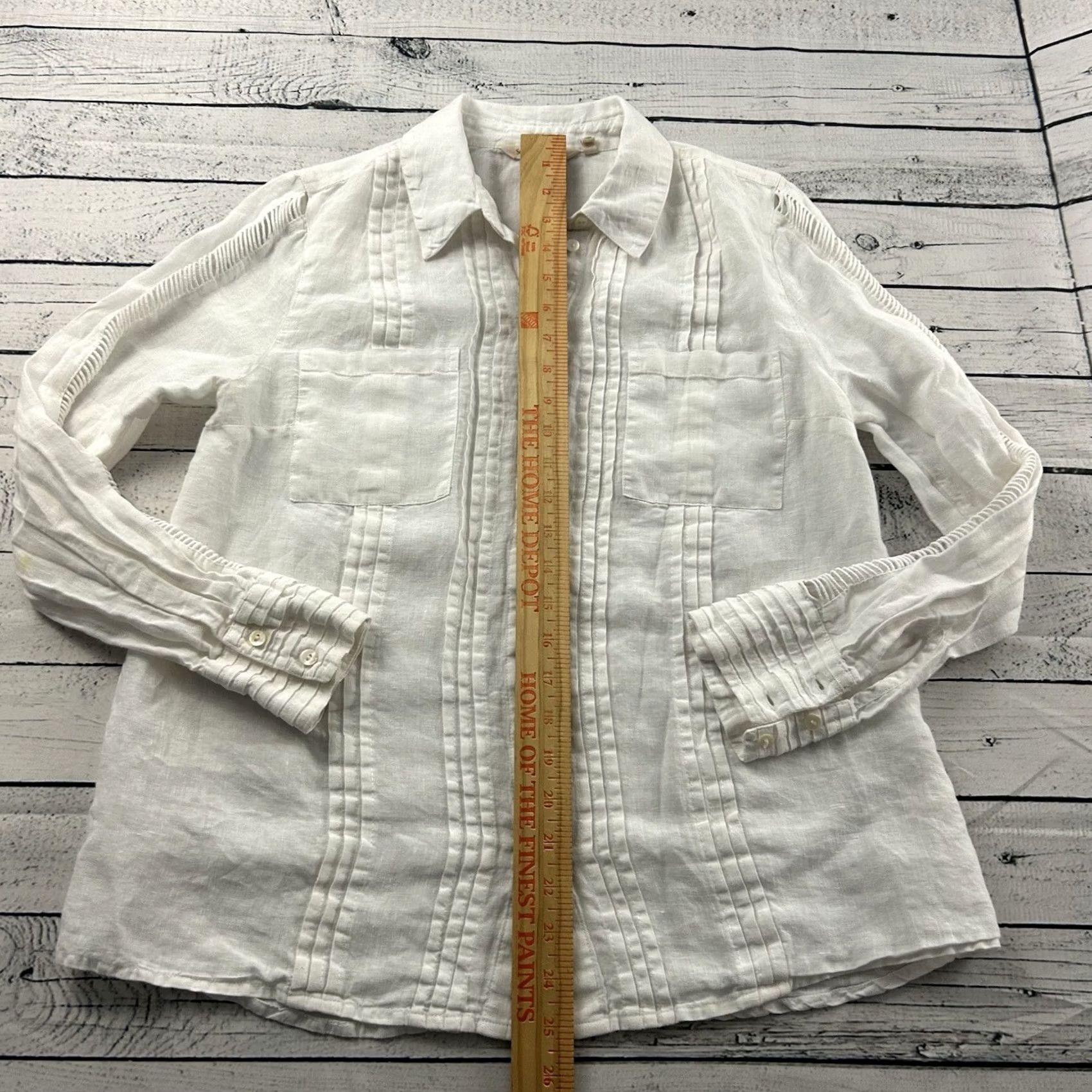 Soft Surroundings Soft Surroundings Shirt Women's Small White Long Sleeve Linen Button-Up Collared Size S / US 4 / IT 40 - 3 Thumbnail