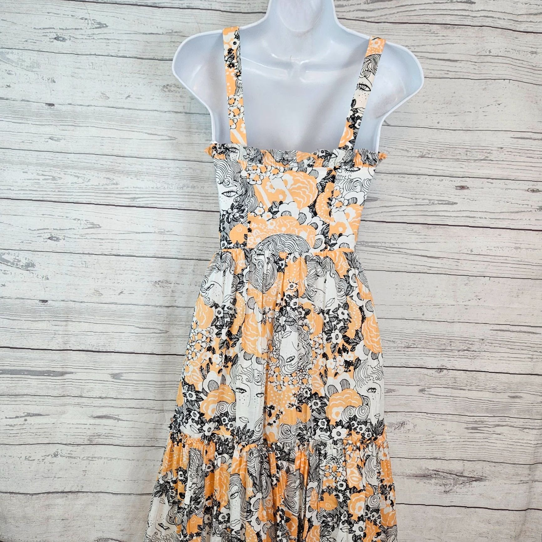 Vintage Modcloth Womens Boho Maxi Dress On The Range Smocked XS Peach White Faces Size XS / US 0-2 / IT 36-38 - 4 Thumbnail
