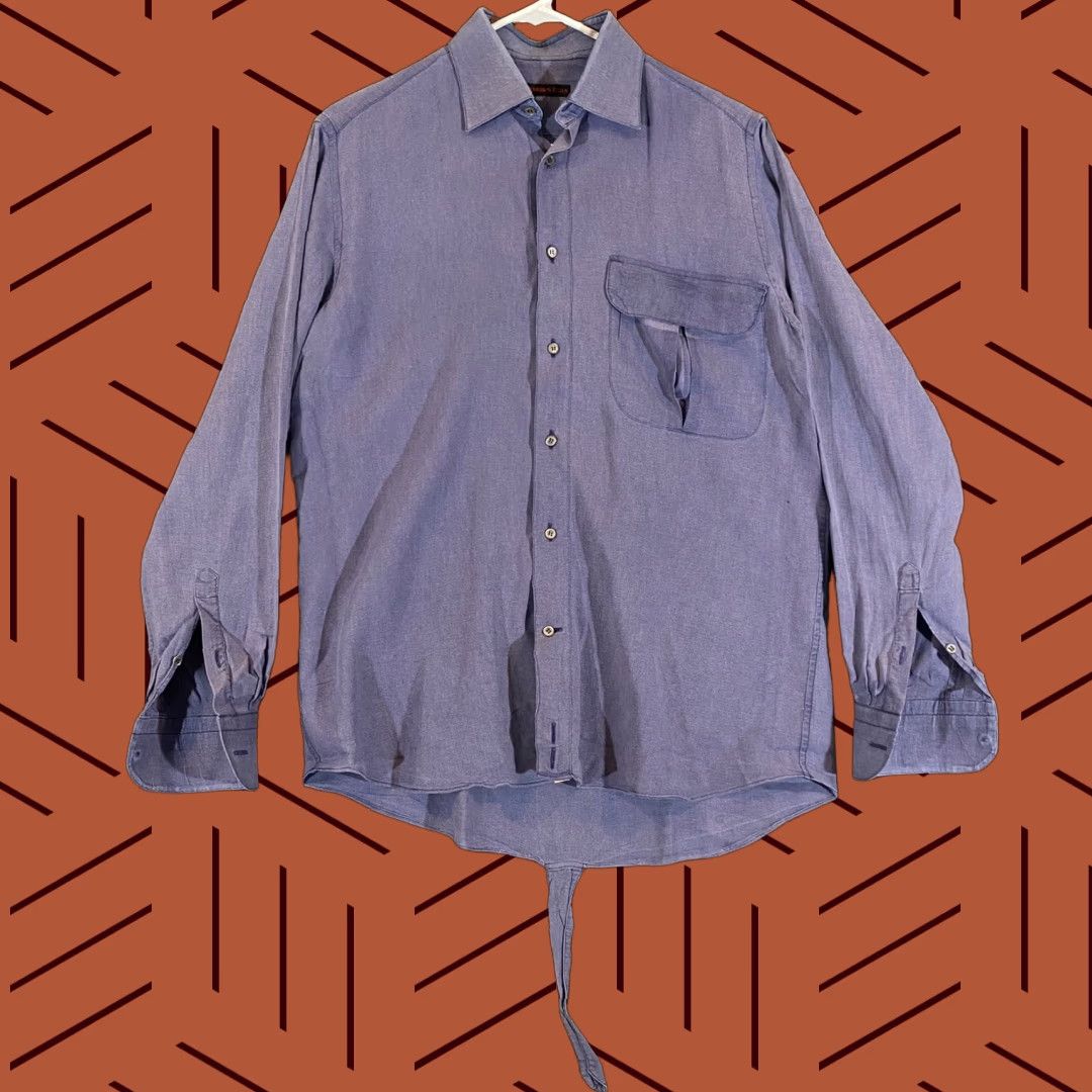 Vintage ONE HUNDRED % BIJAN! Shirt Men Small Blue Long Sleeve Button Down Size US S / EU 44-46 / 1 - 1 Thumbnail
