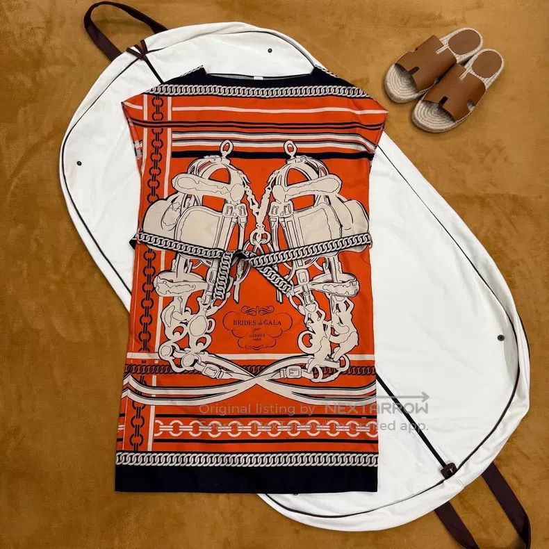 Hermes Hermes Jacquard Silk Belted Short Sleeve Dress Size XXS / US 00 / IT 34 - 1 Thumbnail
