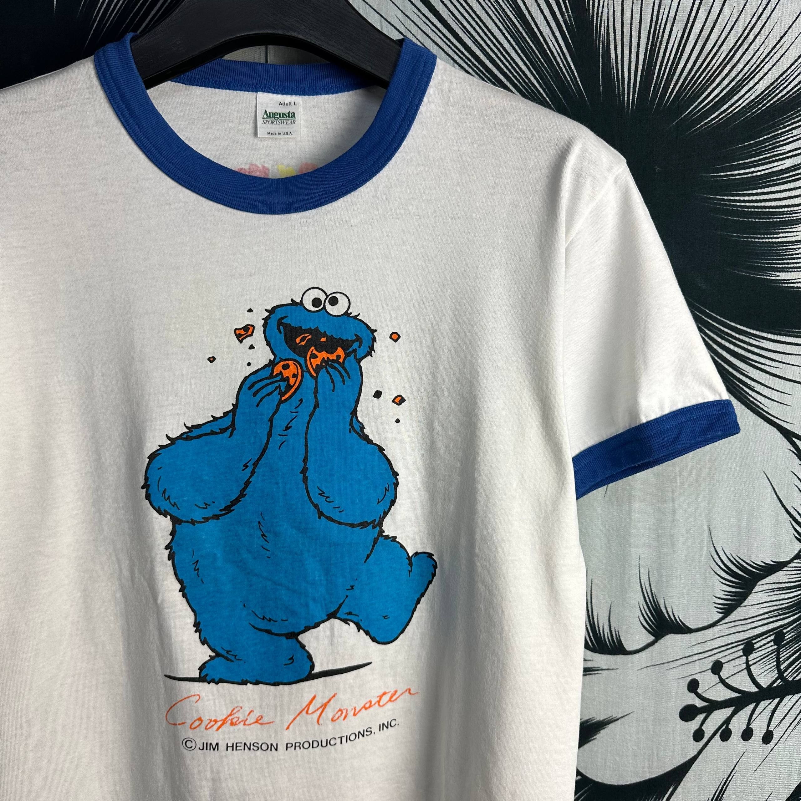 Vintage Vintage Sesame Street Cookie Monster Ringer T-Shirt Size US L / EU 52-54 / 3 - 2 Thumbnail