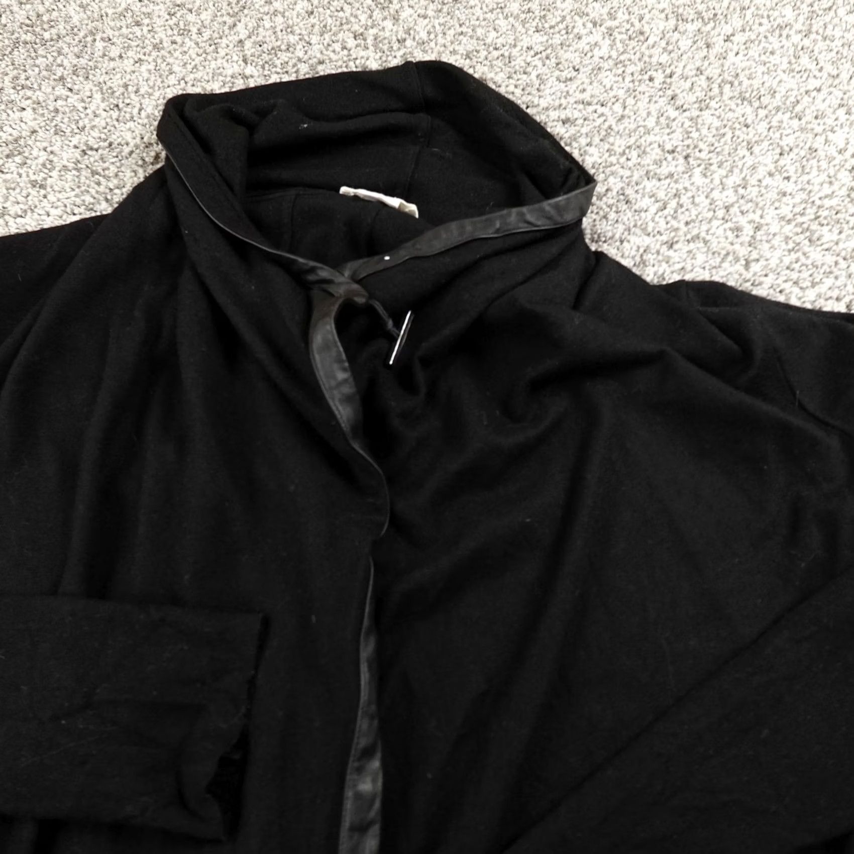 Helmut Lang VINTAGE Helmut Lang Coat Womens S Black Wool Toggle Leather Trim Long Cardigan Jacket Size S / US 4 / IT 40 - 3 Thumbnail