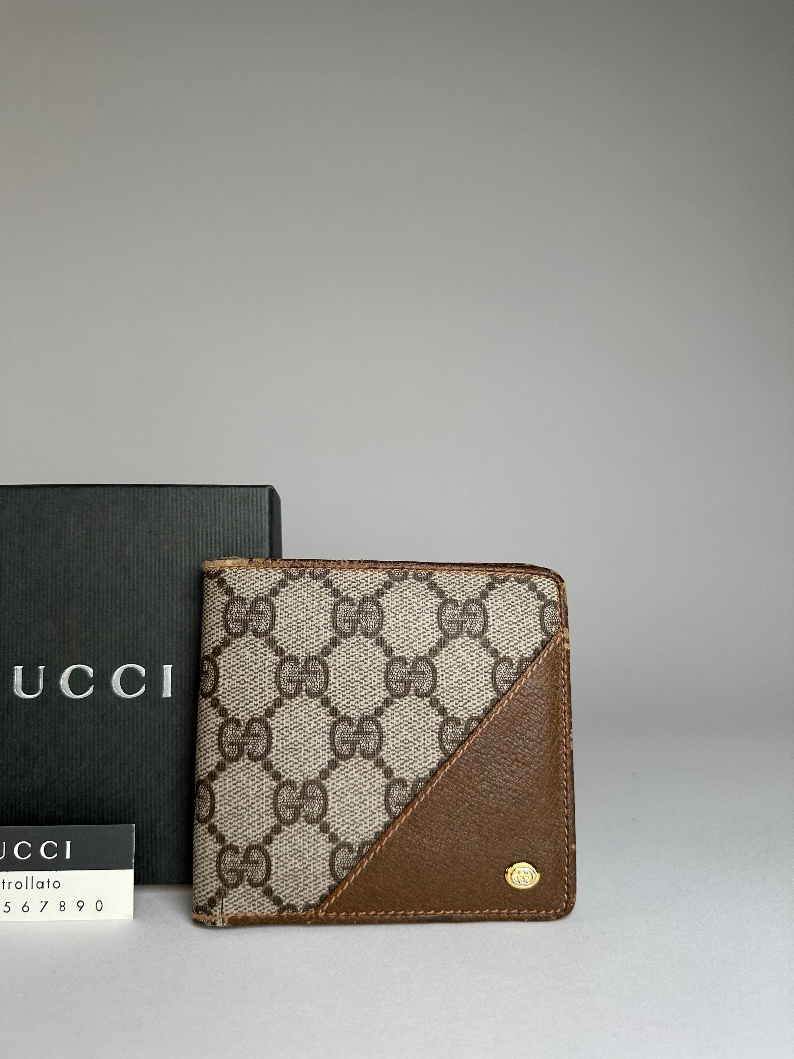 Gucci Vintage Monogram Leather Flap Wallet Grey Brown Size ONE SIZE - 1 Thumbnail