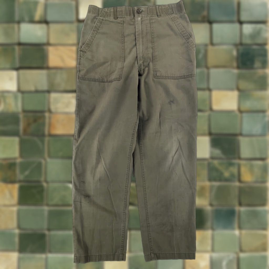 Olive VINTAGE US Military 70s OG 507 Pants Olive Green Distressed Mens 33x30 Chino Clothing Size US 33 - 1 Thumbnail