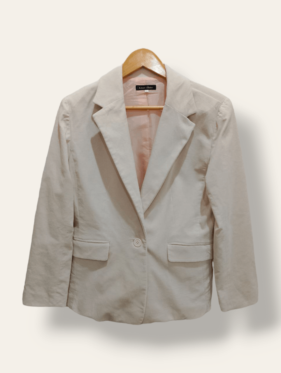 image of Livre Claire 1 Button Suit Coat Blazer in Light Pink, Women's (Size Medium)