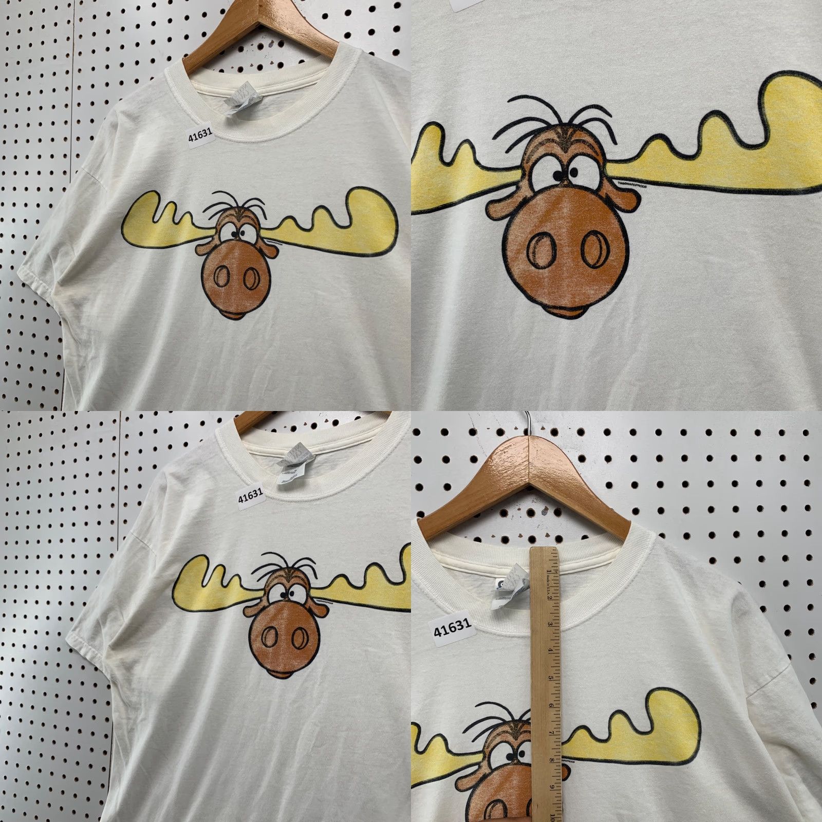Gildan Vintage Rocky & Bullwinkle T-Shirt Men's XL White Cartoon 1990s Game logo Size US XL / EU 56 / 4 - 8 Thumbnail