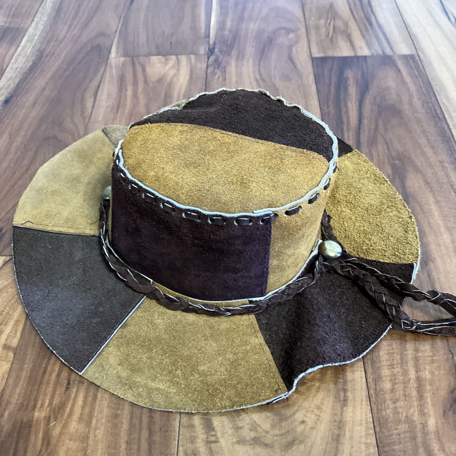 Other Vtg Suede Leather Patchwork Hat Hippie Boho 1970s Cowgirl Size ONE SIZE - 4 Thumbnail