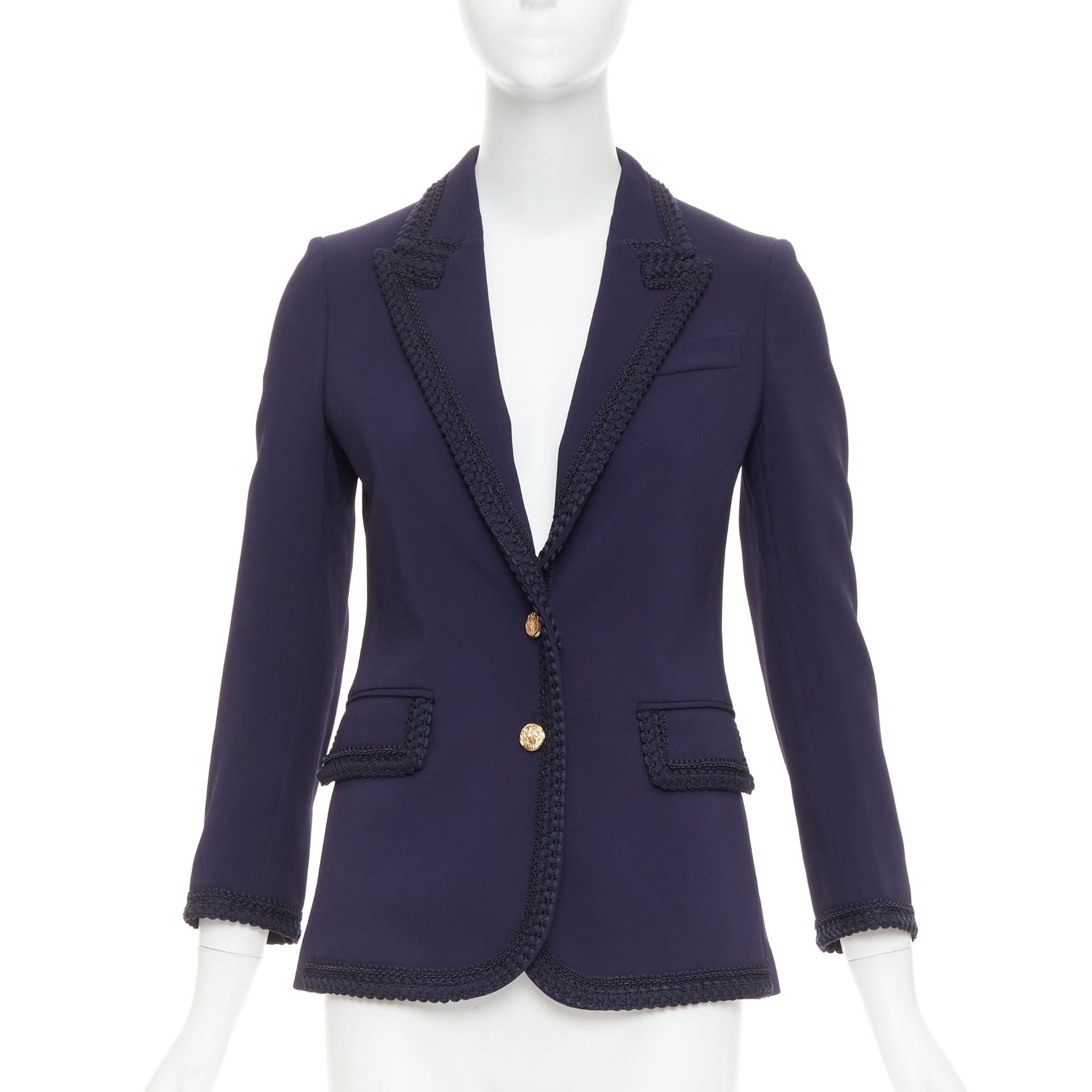Gucci GUCCI 2019 Passimentarie Trim Cady navy embroidery military trim blazer jacket IT36 XXS Size XS / US 0-2 / IT 36-38 - 1 Thumbnail
