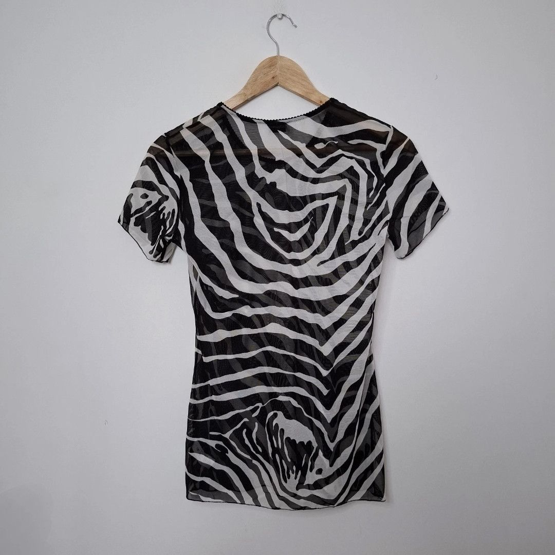 Dolce & Gabbana DOLCE & GABBANA Zebra Print Sheer Mesh Short Sleeved Top Size S / US 4 / IT 40 - 2 Thumbnail