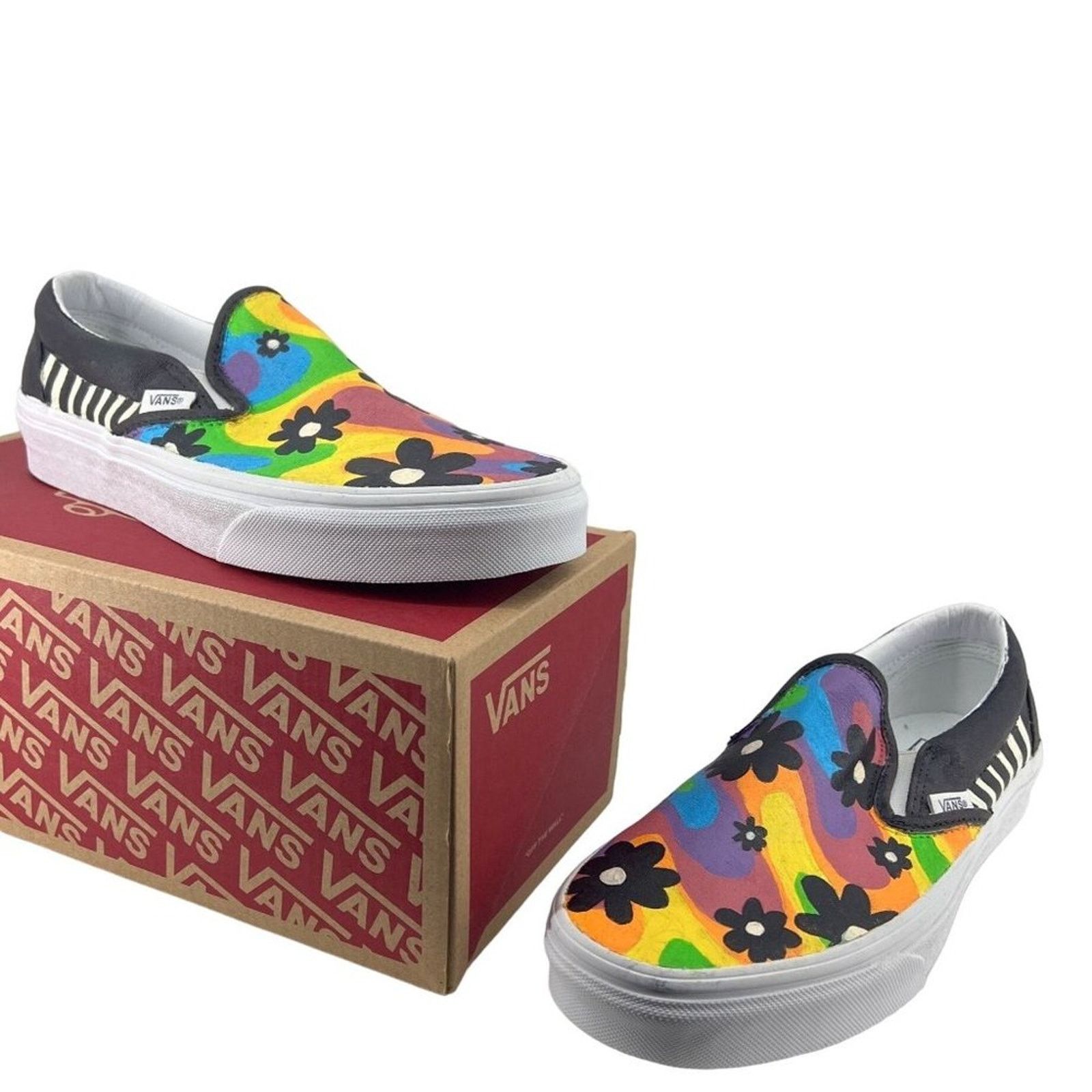 Vans Vans Hand Painted Colorful Psychedelic Black Flower Print Size US 8.5 / IT 38.5 - 2 Thumbnail