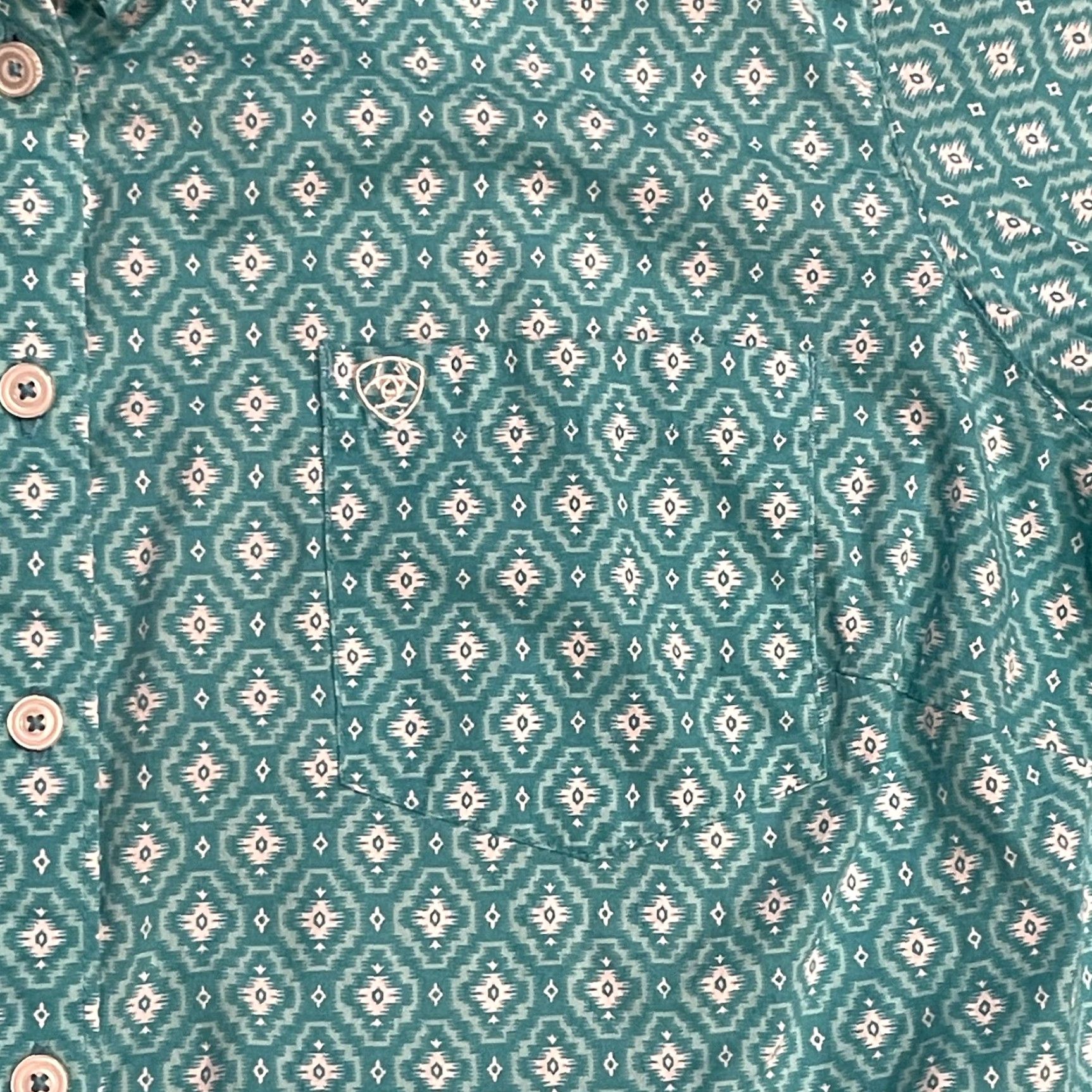 Ariat Ariat Womens Button-Up Shirt 1X Green Geometric Western Embroidered Pocket Shirt (REAL) Size XL / US 12-14 / IT 48-50 - 5 Thumbnail