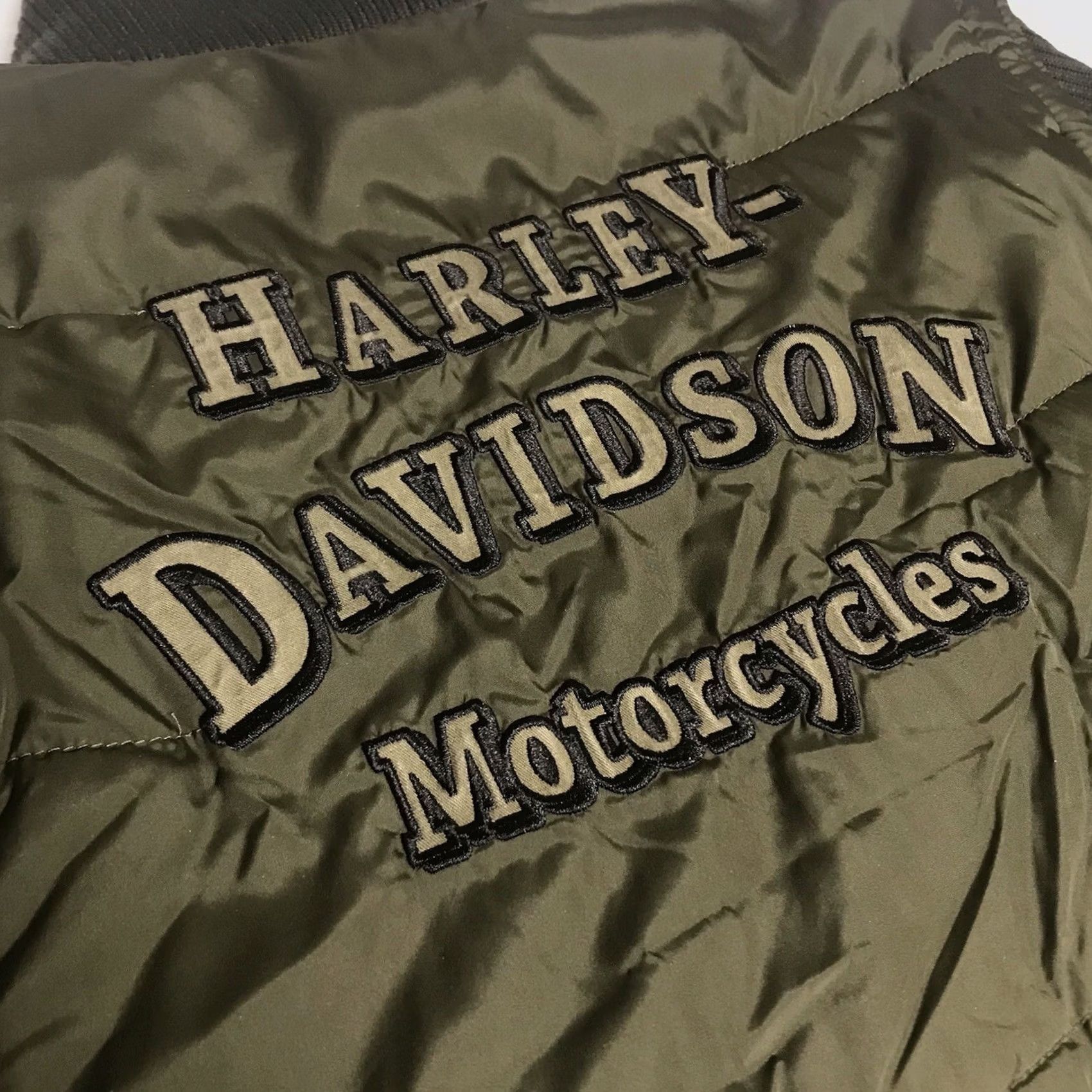 Harley Davidson VINTAGE Harley-Davidson Women Green Embroidered Zip Hybrid Cropped Removable Sleeves Jacket L Size L / US 10 / IT 46 - 4 Thumbnail