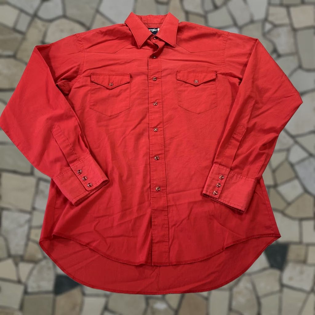Wrangler VINTAGE Wrangler Shirt Mens Large Red Cowboy Western Pearl Snap USA X-Long Tails Size US L / EU 52-54 / 3 - 1 Thumbnail