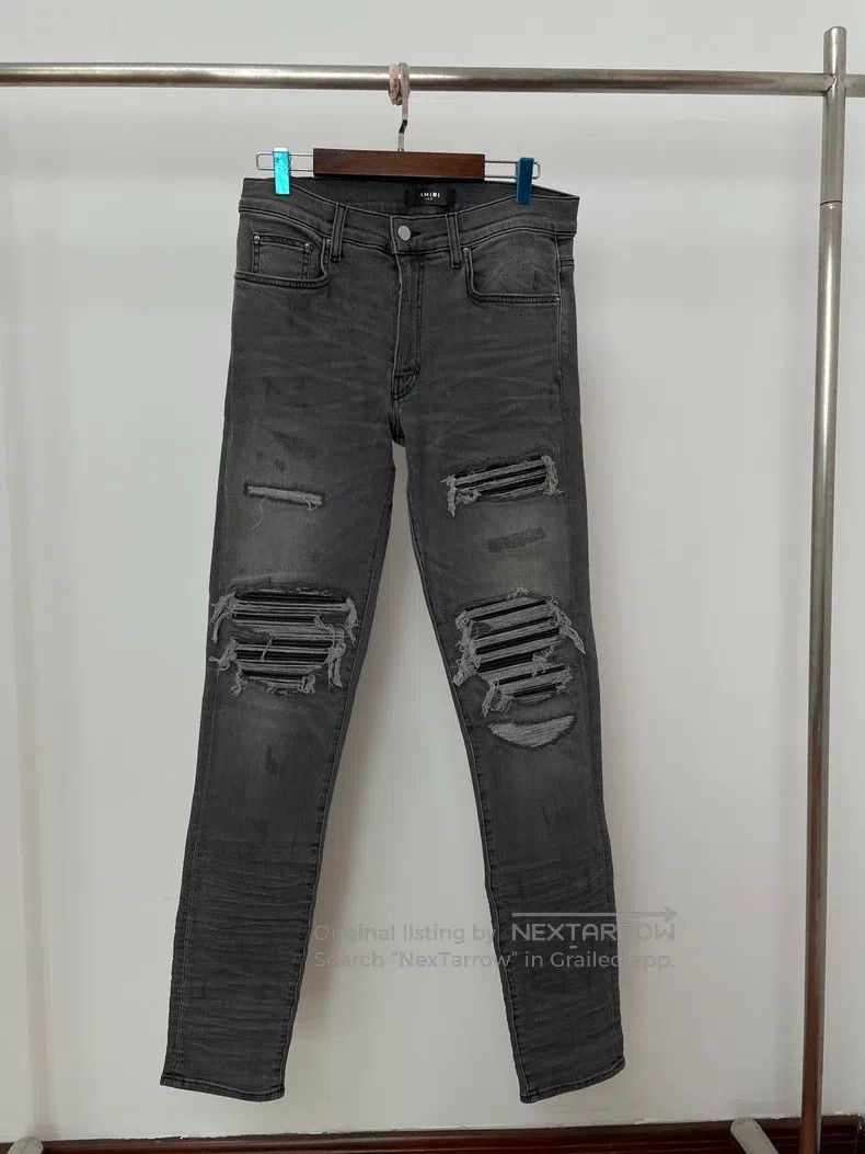 Amiri Amiri Size 31 Old mx1 gray split leather jeans Size US 31 - 1 Thumbnail