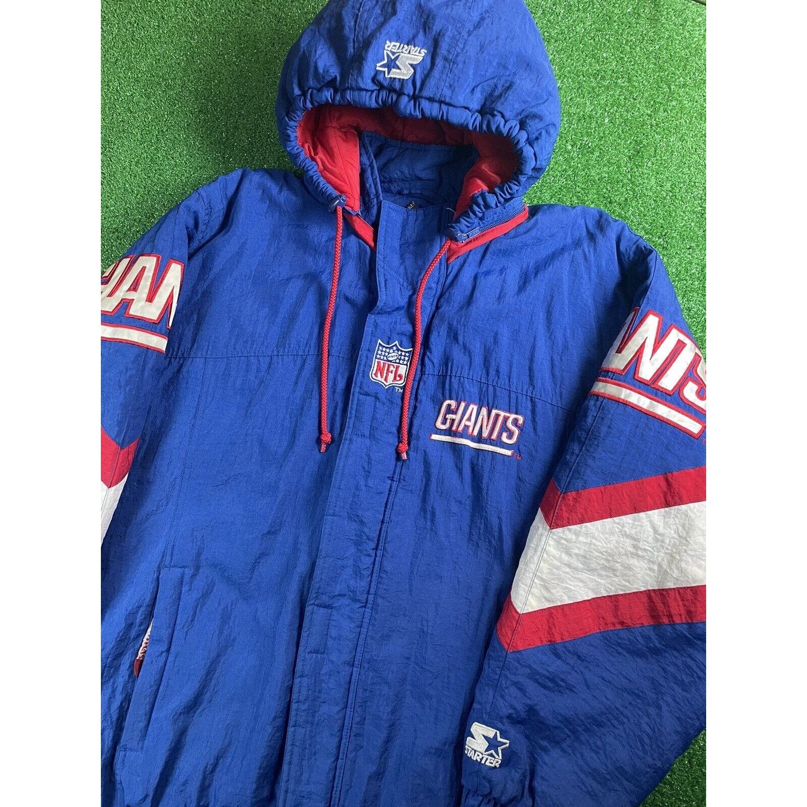 image of Vintage Starter New York Giants XL Puffer Parka Jacket Blue, Men's