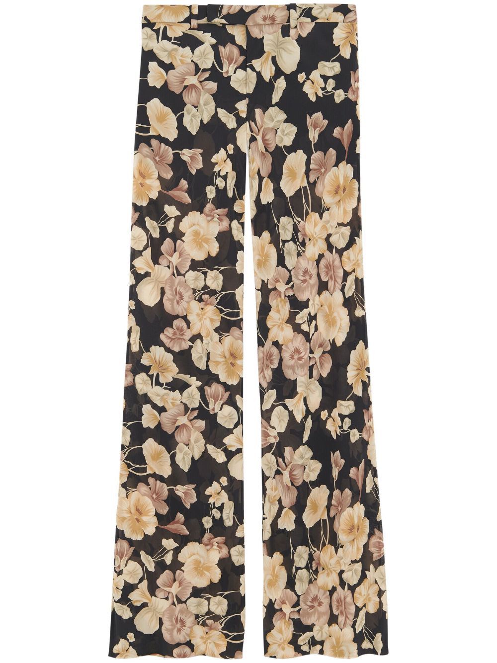 Saint Laurent Paris o1s1wg111124 Flared Pants Floral Silk Georgette Multicolor Size 26" / US 2 / IT 38 - 1 Thumbnail
