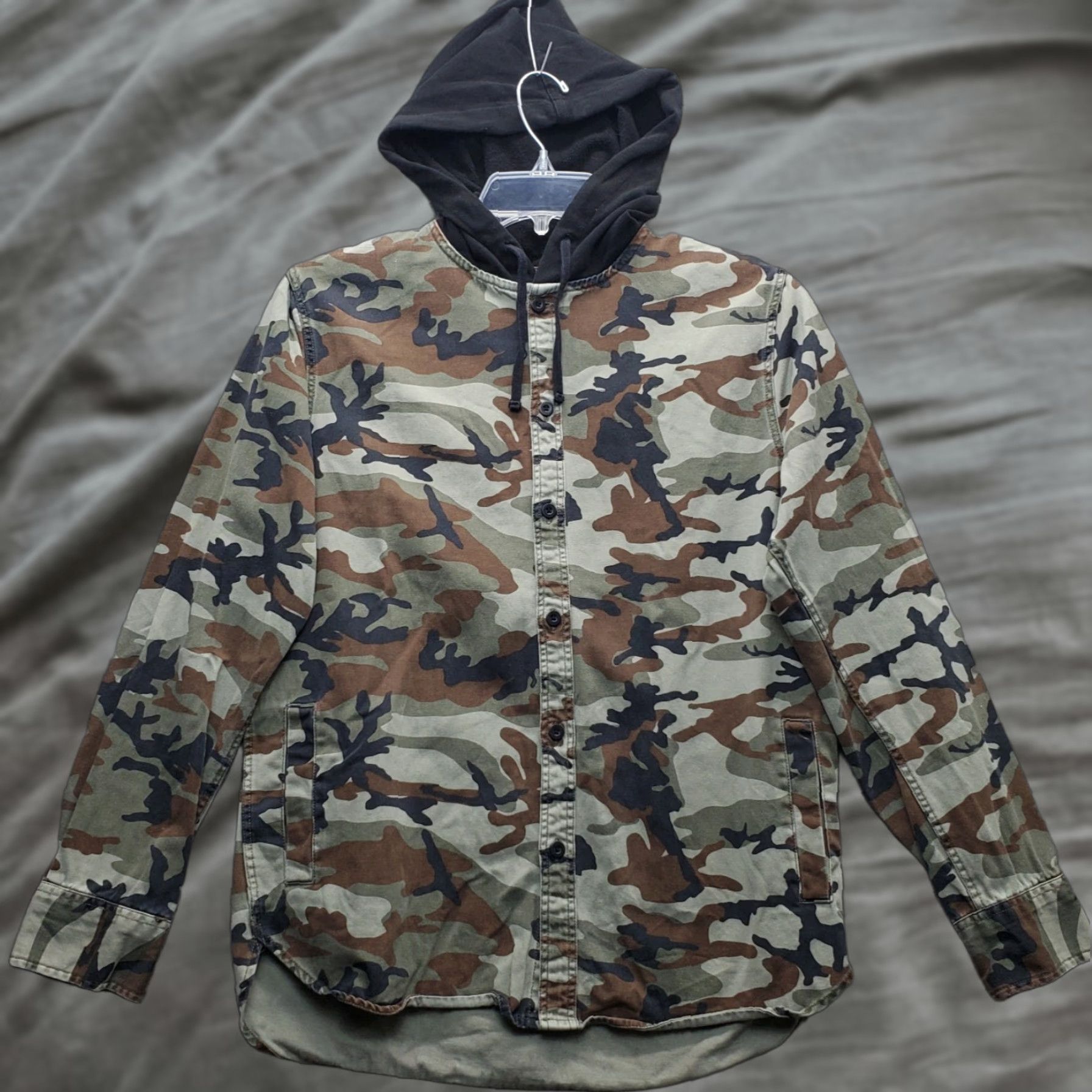 Pacsun PacSun Hooded Shirt Mens S Multi Camouflage Cotton Drawstring High Low Button Up Size US S / EU 44-46 / 1 - 1 Thumbnail