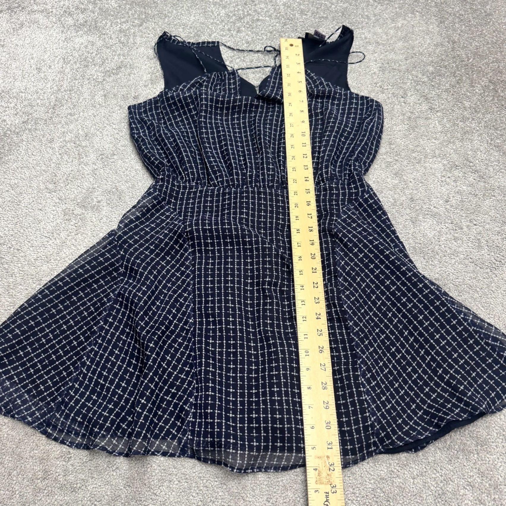 Vintage GREYLIN Dress Womens Medium Navy Blue V-Neck A-Line Mini Fit & Flare Grid Print Sleeveless Size M / US 6-8 / IT 42-44 - 7 Thumbnail