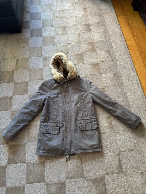 image of YVES Salomon Mens Fur Jacket Size 46 in Grey