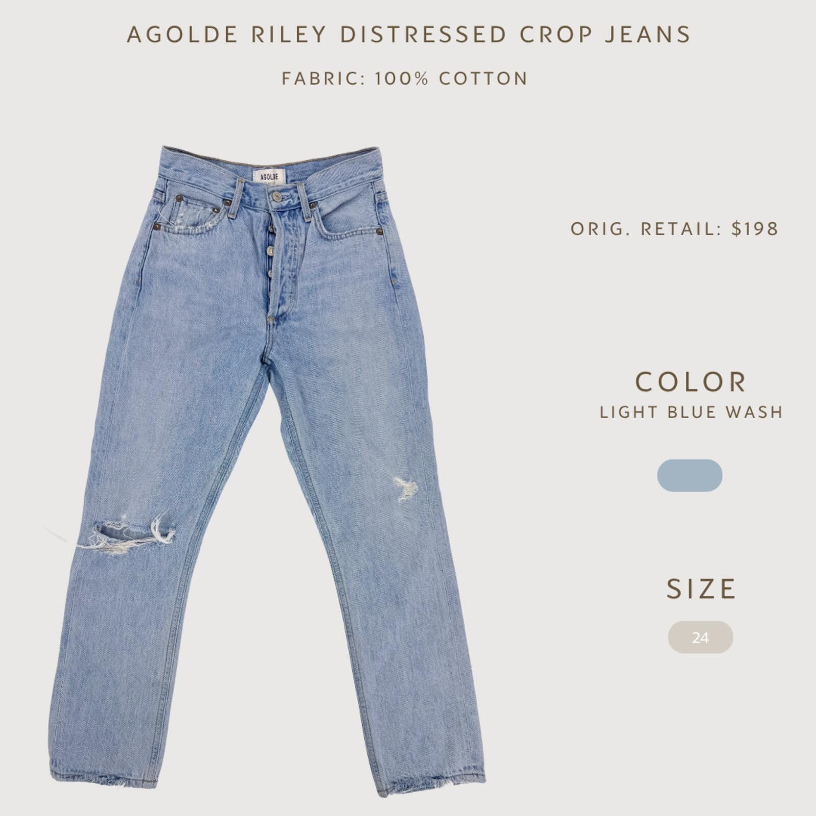 Agolde AGOLDE Riley Cropped Straight Jeans Light Wash 24 Size 24" / US 00 / IT 34 - 2 Thumbnail
