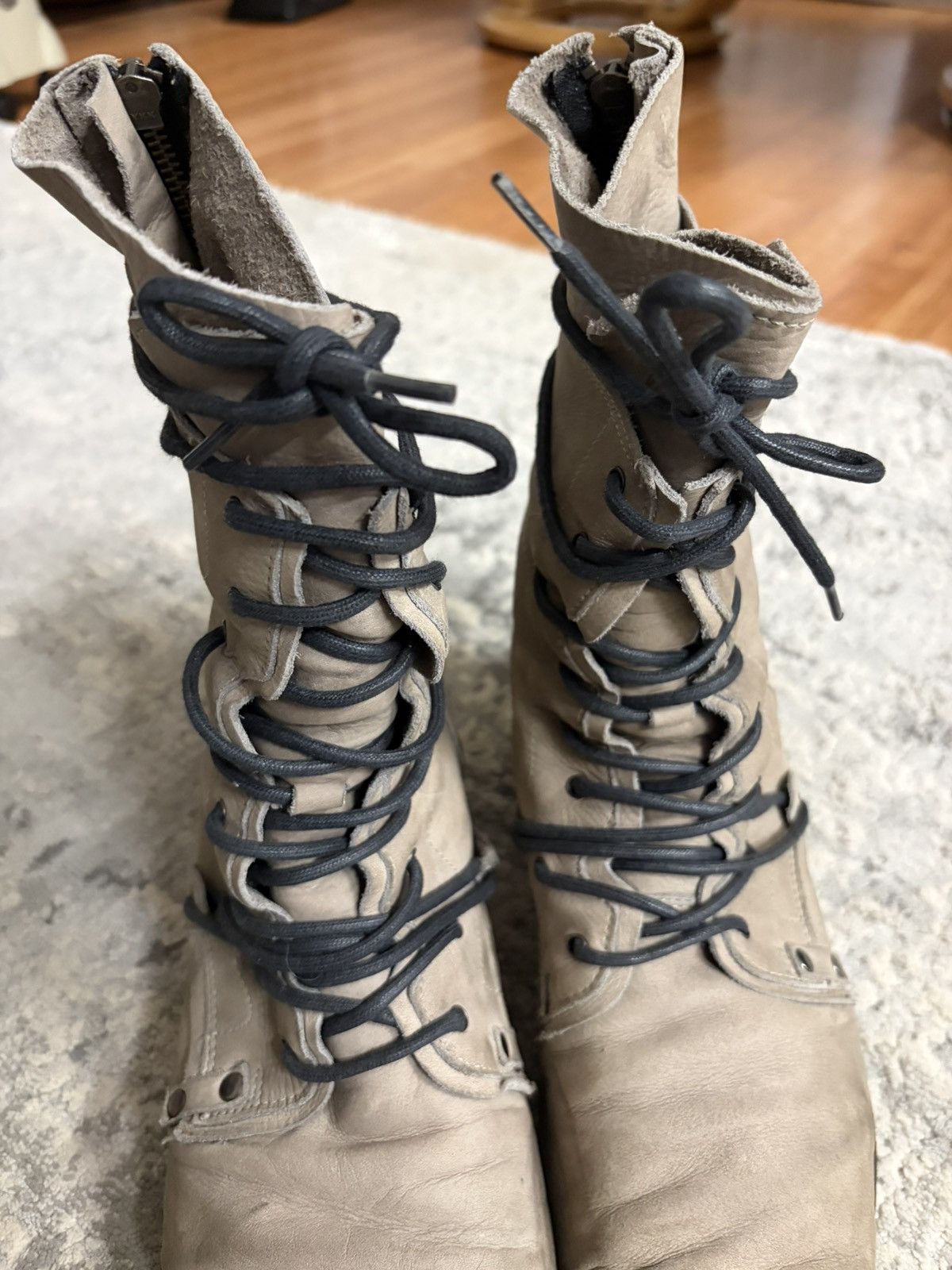 Tornado Mart Grey Layered Leather Back Zip Boots Size US 9.5 / EU 42-43 - 5 Thumbnail