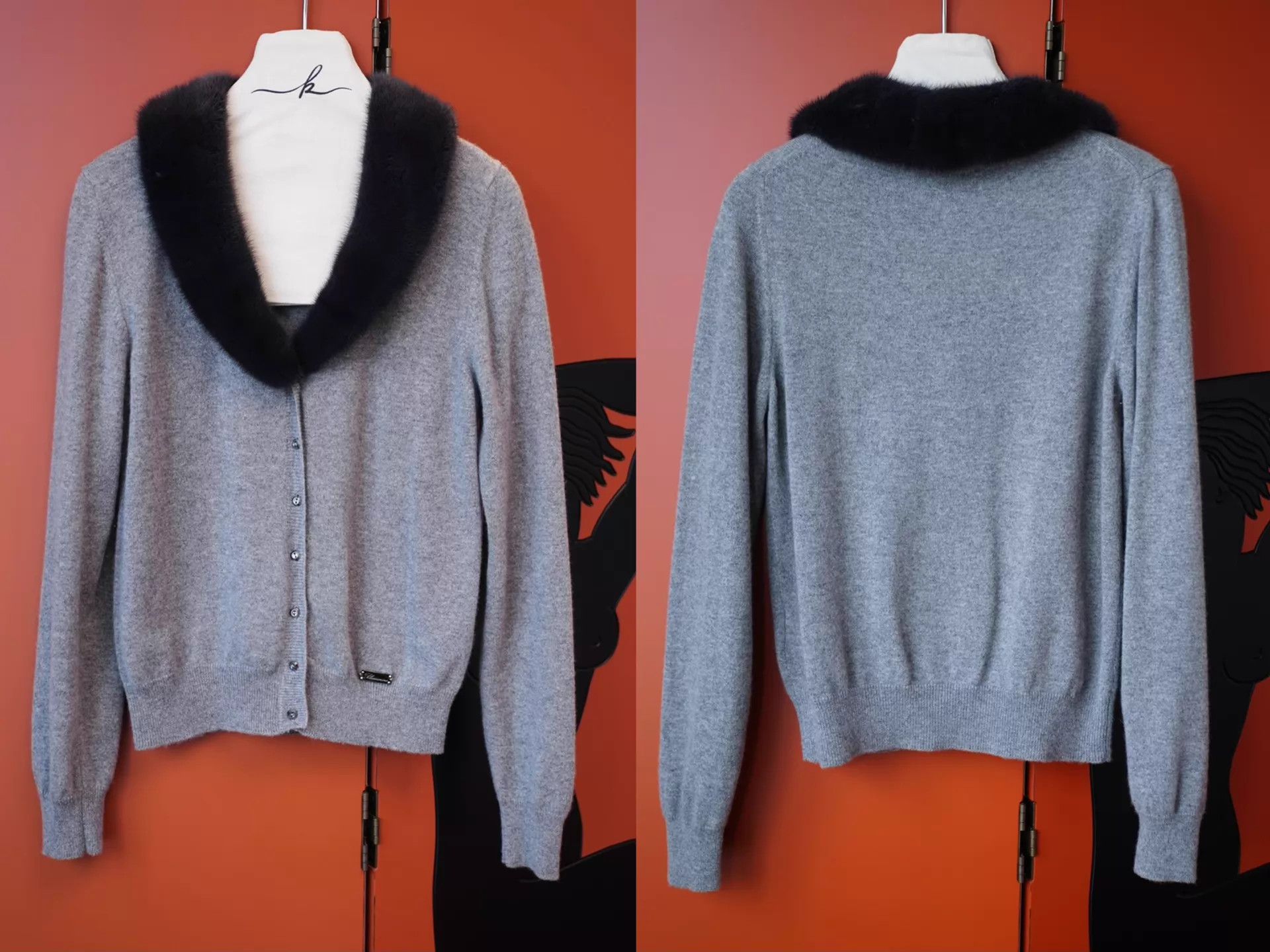 Blumarine Blumarine Mink Collar Cashmere Cardigan Gray Crystal Btn Size S / US 4 / IT 40 - 3 Thumbnail