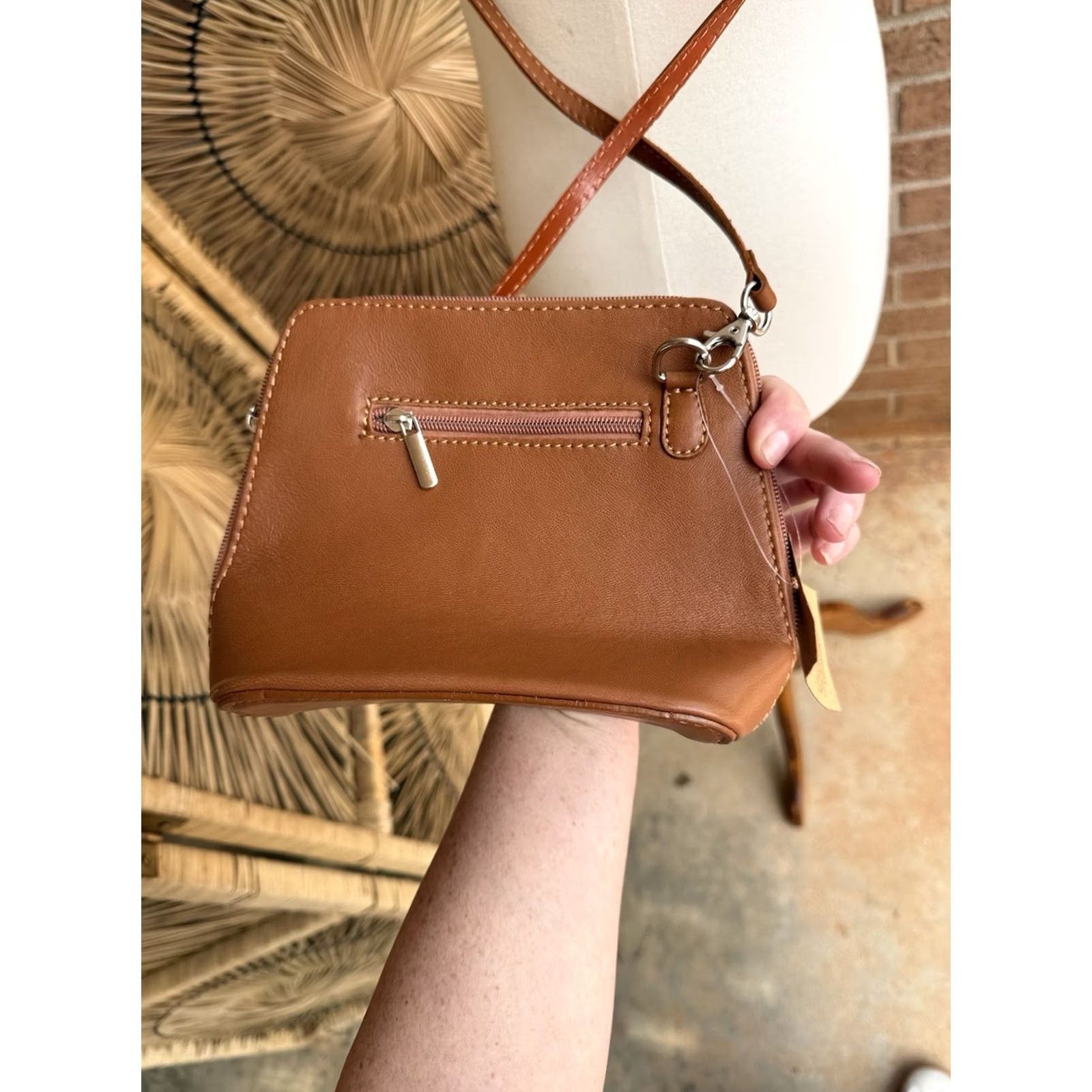 Vera Pelle Vera Pelle Crossbody Bag Small Leather Brown Italy Women's Zip Inner Dividers Silver Hardware Size ONE SIZE - 5 Thumbnail