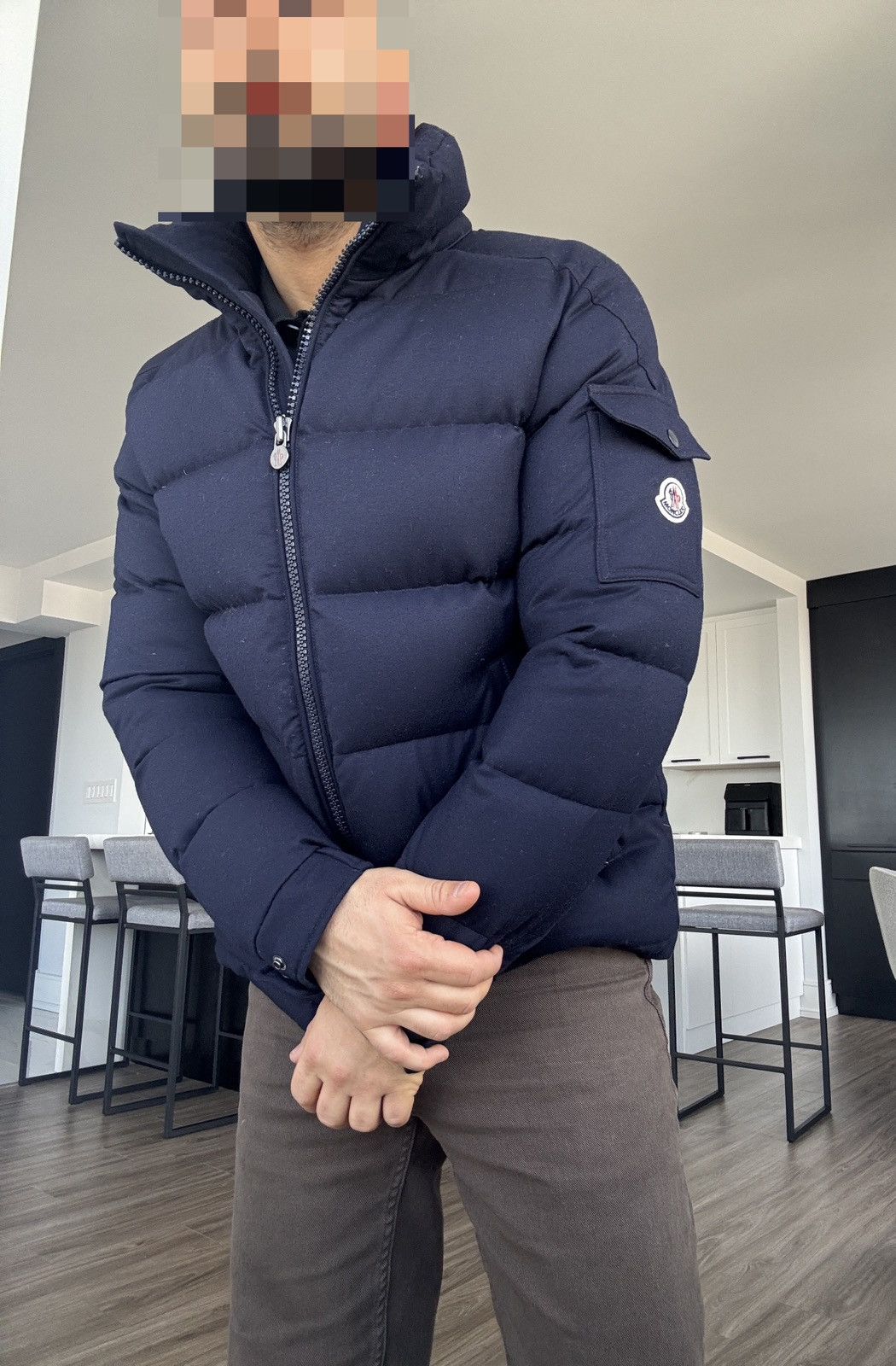 Moncler Montgenevre Hooded Wool Flannel Short Down Jacket Navy Size US XL / EU 56 / 4 - 12 Thumbnail