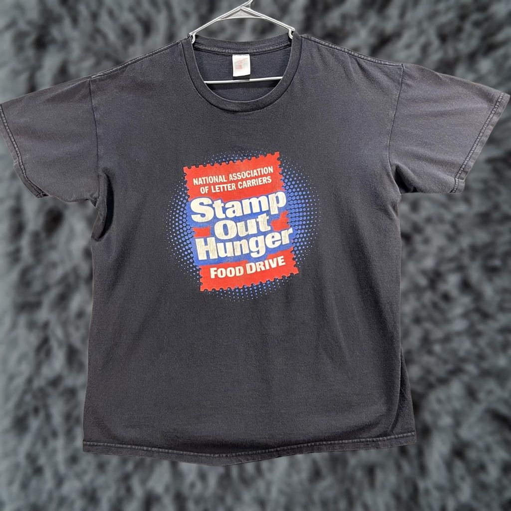 Stampd Stamp Out Hunger Shirt Mens XL Black Stamp Out Hunger Food Drive Windjammer T-Shirt Charity Event Graphic Print USPS/NALC Vintage? Size US XL / EU 56 / 4 - 1 Thumbnail