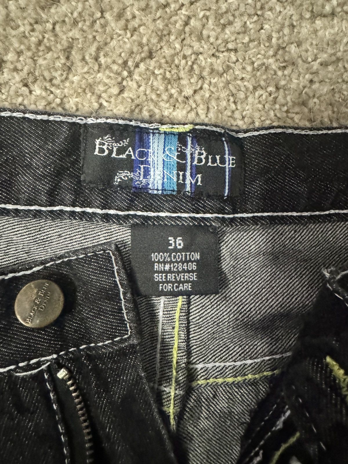 Other *Size36* Black & Blue Denim Y2K Style Straight Jeans #Y2K Size US 36 / EU 52 - 2 Thumbnail