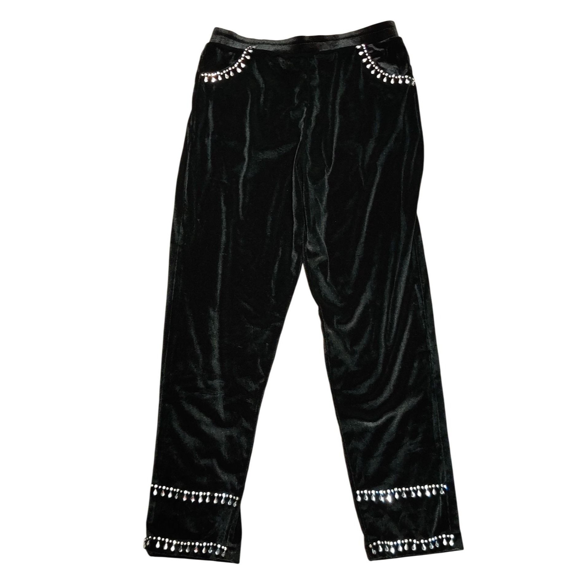 Other Womens Small Pants Black Velour Rhinestone Trim Stretch Pull Size 26" / US 2 / IT 38 - 1 Thumbnail