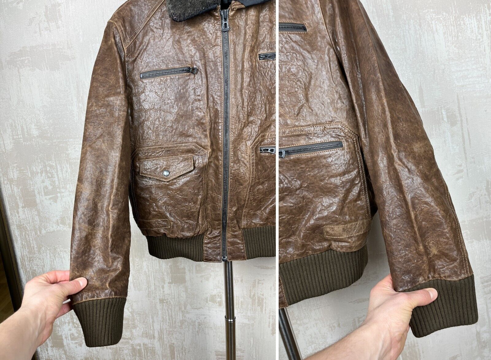 Hugo Boss Hugo Boss Orange Aviator Leather Bomber Jacket Distressed Size US M / EU 48-50 / 2 - 6 Thumbnail