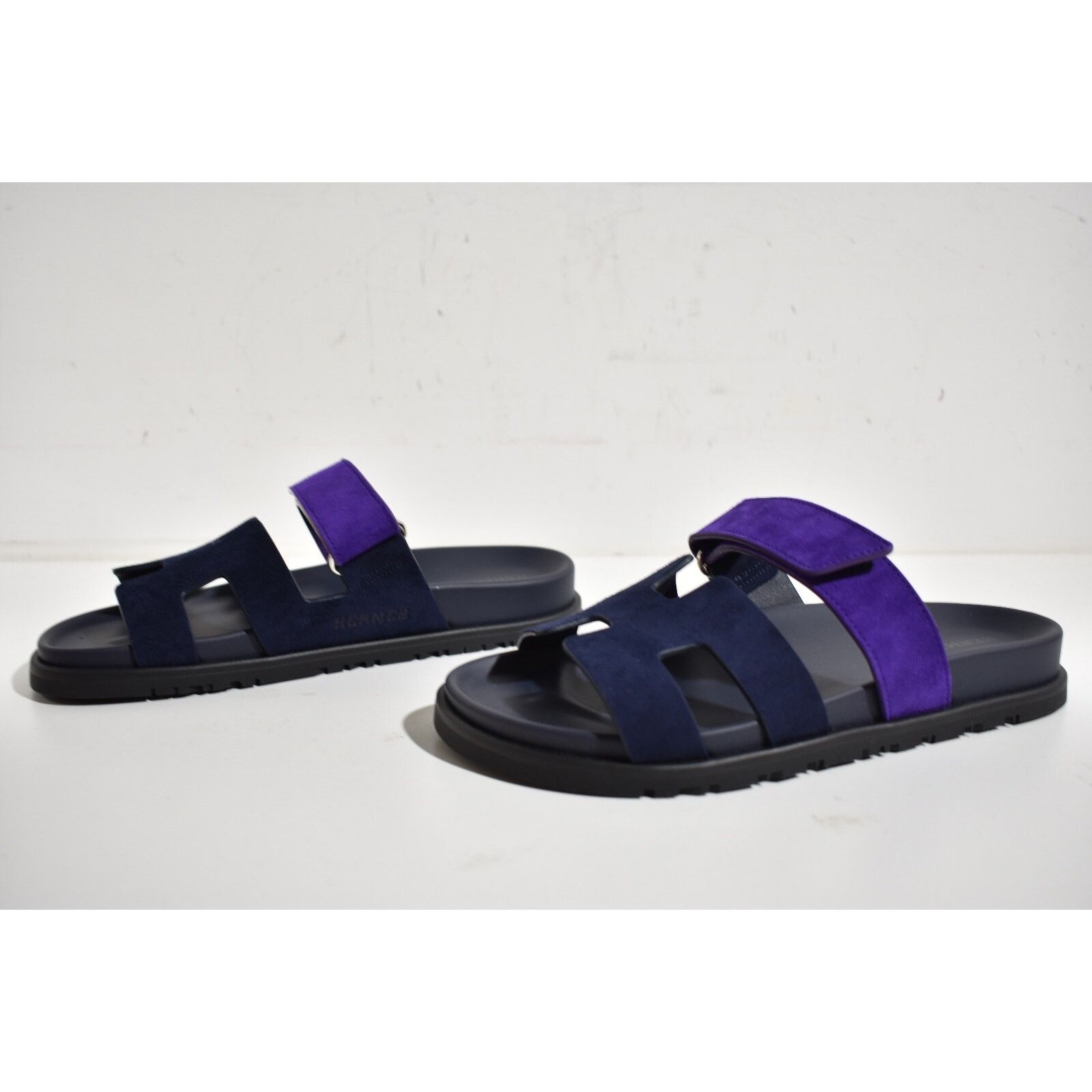 Hermes Hermes Chypre Sandal Black Violet Purple Blue H Logo Strap Size US 7 / IT 37 - 9 Thumbnail