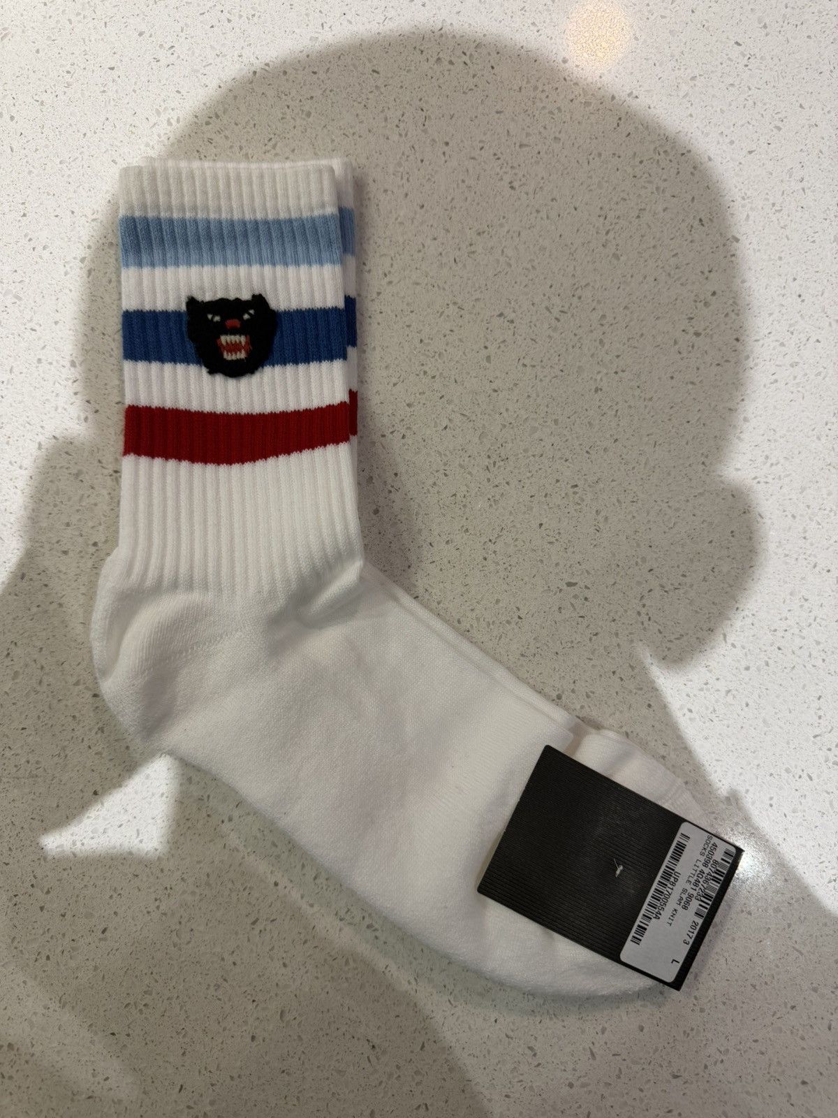 Gucci Gucci Socks Panther Logo White Blue Striped Size ONE SIZE - 1 Thumbnail