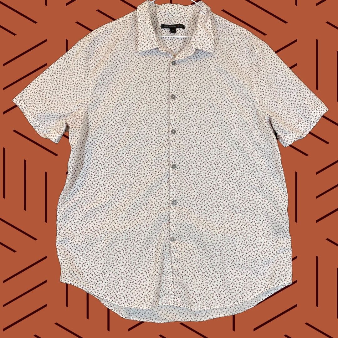 John Varvatos John Varvatos Shirt Men XL White Cherry Red Micro Short Sleeve Button Up Casual Size US XL / EU 56 / 4 - 1 Thumbnail