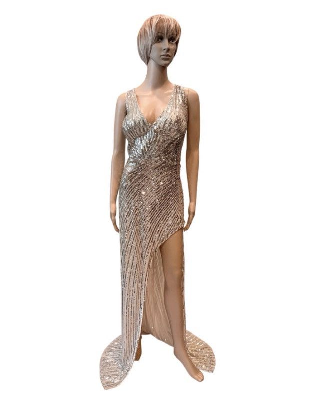 Other NovaLuxe Champagne Gold Sequin Gown High Slit Open Back 2XL Size XXL / US 16-18 / IT 52-54 - 2 Thumbnail