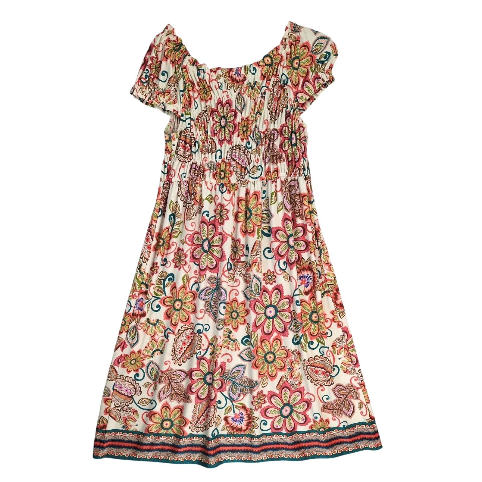 Other London Times Floral Smocked Midi Dress Sz 12 Ruffled Trim Size XL / US 12-14 / IT 48-50 - 2 Thumbnail
