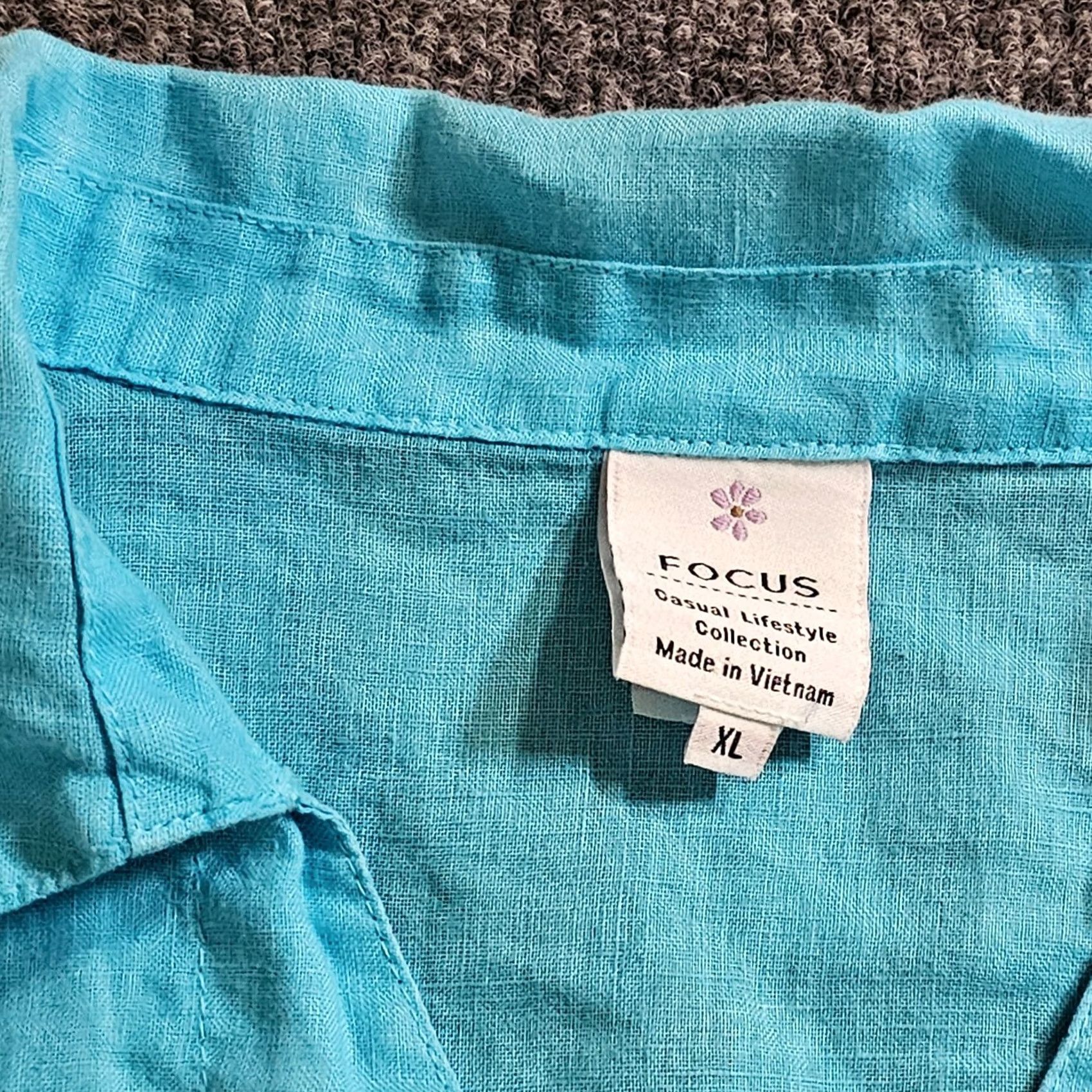Alife Focus Casual Life Top Shirt Womens XL Blue Linen Button 3/4 Sleeve Casual Career Size XL / US 12-14 / IT 48-50 - 3 Thumbnail