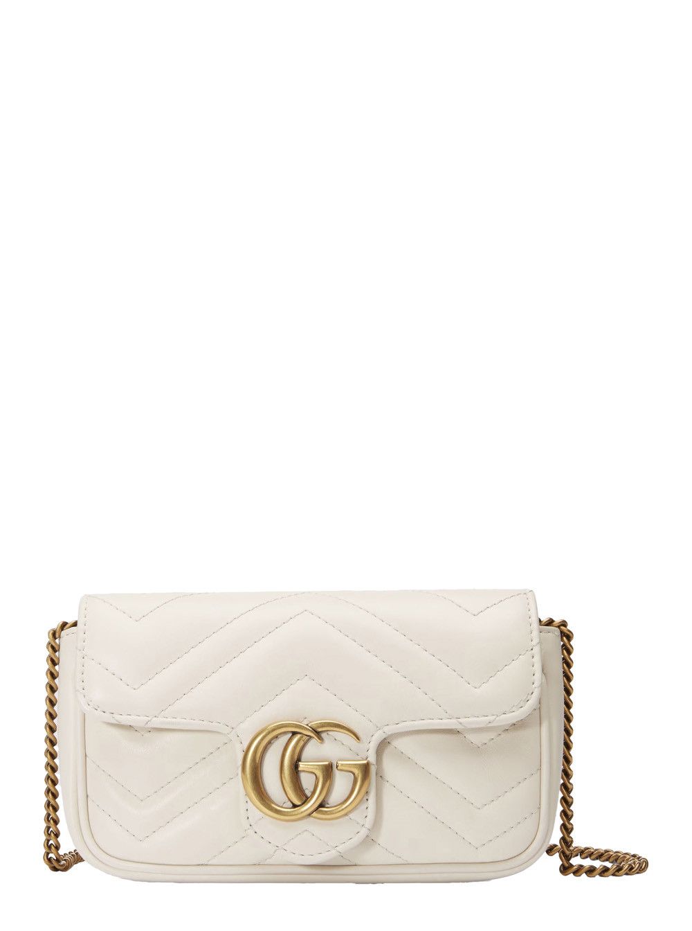 Gucci 'gg Marmont' White Crossbody Bag With Chain-Link Shoulder Strap And GG Logo Plaque In Leather Woman, Women's