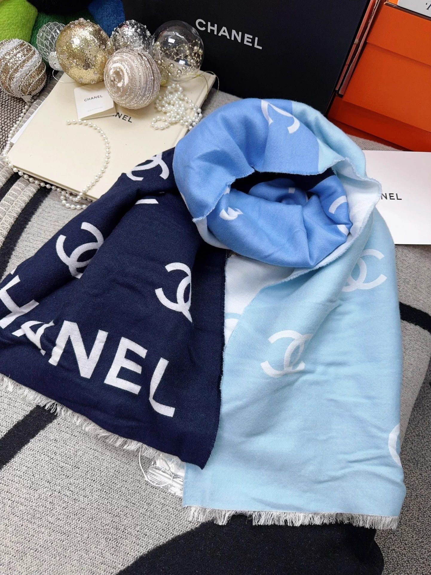 Chanel Chanel 25C Blue Gradient Colorblock Allover Logo Scarf Size ONE SIZE - 1 Thumbnail