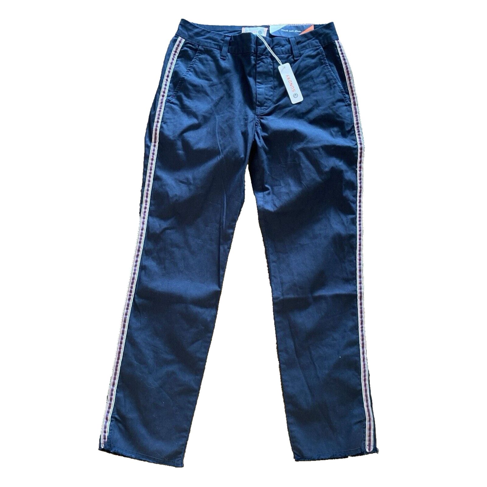 Sundry NEW SUNDRY Anthropologie Stripe Roll Up Trouser Navy NWT 24 Size 24" / US 00 / IT 34 - 2 Thumbnail